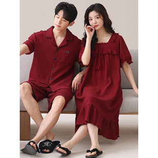 男女睡裙红色本命年结婚新婚 短裤 全棉纯棉2025年睡衣情侣夏季 短袖