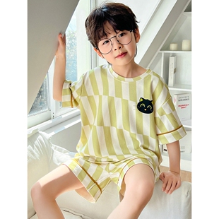 全棉纯棉男童睡衣儿童夏季款短袖短裤薄款2026新款男孩夏天家居服