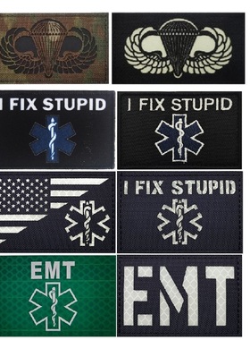 香港EMT反光魔术贴章生命之星医疗救援章夜光USA空降伞兵背包贴章