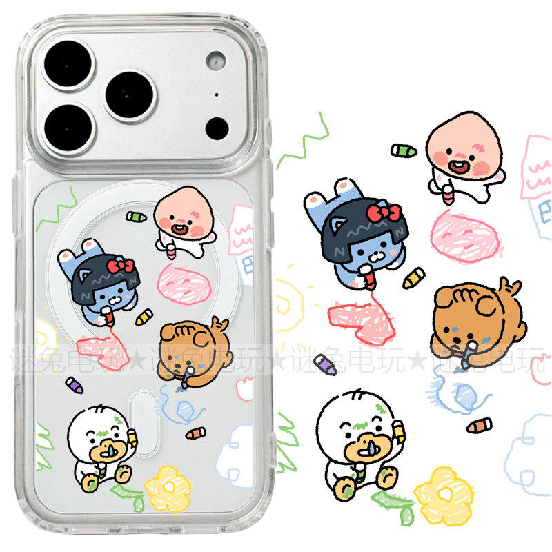 适用iphone18promax苹果18pro手机壳MagSafe磁吸18透明17promax韩风手绘17小熊桃子15猫咪16三星16e保护套17e