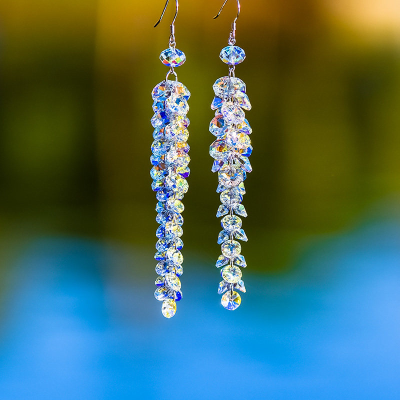 美若黎明高级感纯银水晶耳环长款气质流苏耳坠超闪耳饰晚礼服配饰