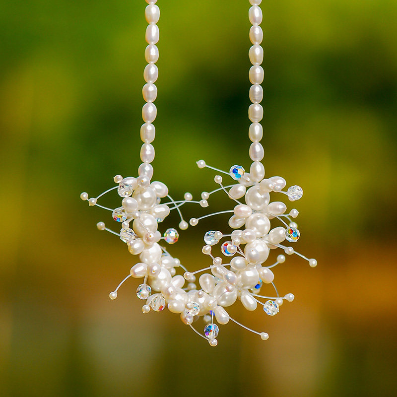 佳人歌纯银饰品天然珍珠项链华丽轻奢水晶套链毛衣链精致婚礼配饰