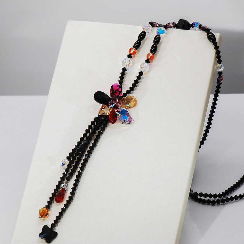 水晶花朵长款时尚风挂饰项链