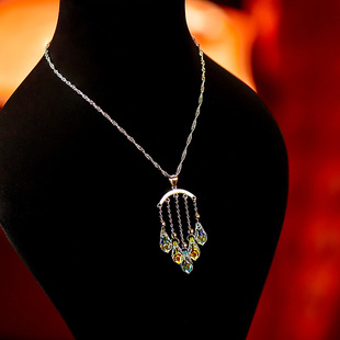 缥缈之旅原创S925银多层水晶流苏项链水滴锁骨链女短款小礼服配饰