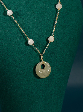 时尚纯银和田碧玉平安扣项链