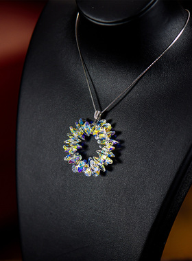 陌上桑S925银项链女水晶花环花朵吊坠手工高级感轻奢配饰森系原创