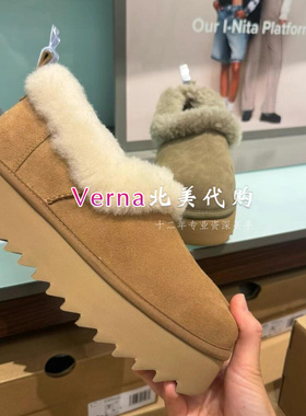 美国代购雪地靴女鞋秋季新款女士茸茸毛鞋领厚底休闲便鞋 1166733