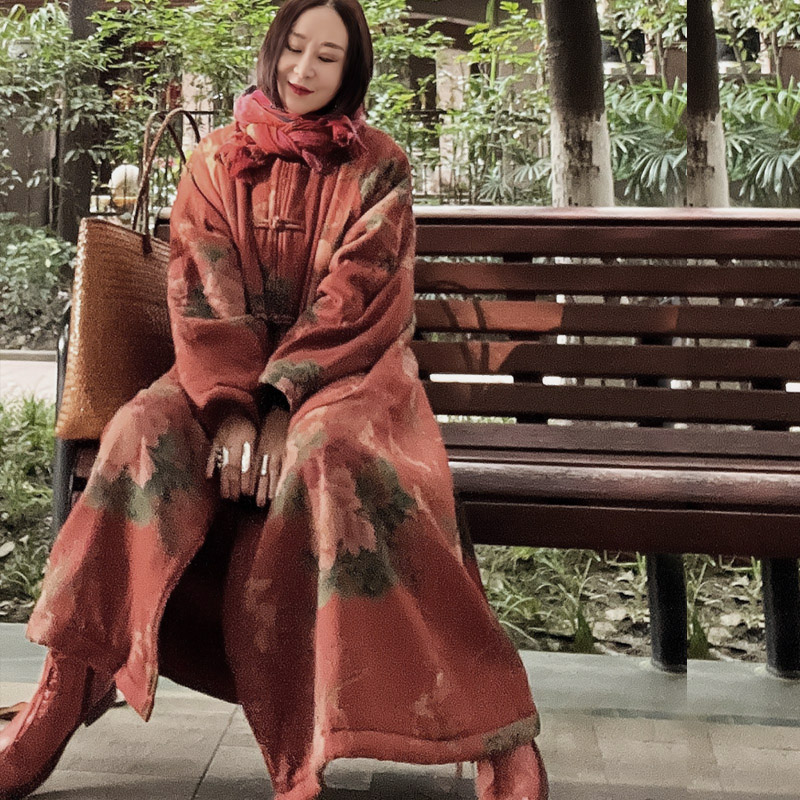 复古怀旧民族风宽松绒里长款棉服