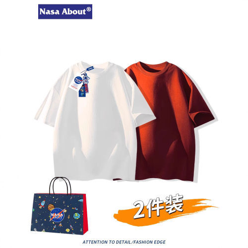 NASA纯色短袖t恤男女夏季防油防污宽松休闲半袖上衣T恤防油防污