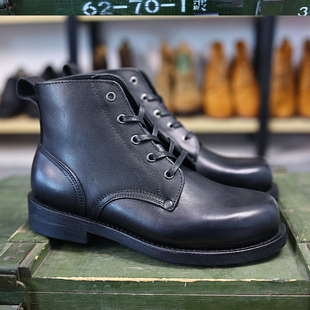黑色真皮陆空军战士靴固特异手工高帮休闲皮鞋马丁靴牛皮舰艇靴男