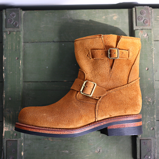 手工固特异反毛真皮工程师靴美式复古中筒机车靴沙漠靴骑士皮靴秋