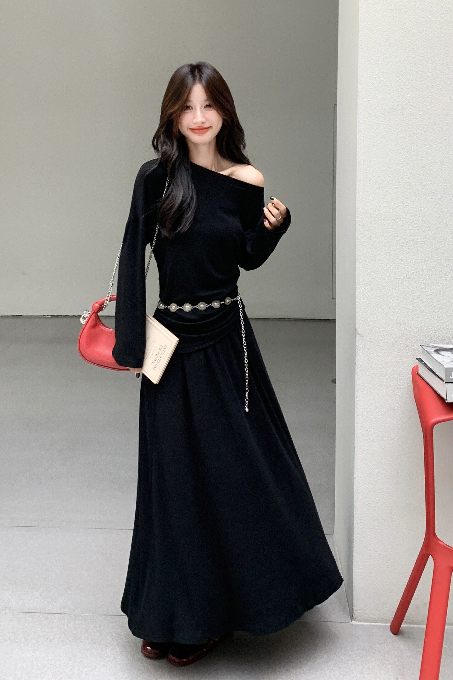 新款！黑色针织衫两件套装配腰带159-533P165K248,女装套装/套裙,浙宝159