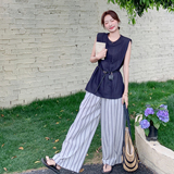 现货轻熟风无袖上衣+条纹阔腿裤两件套装159-780P165K238，女装套装/套裙，浙宝159