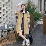 高级感灰色风衣外套女2024秋季新款韩系撞色翻领休闲小个子大衣潮，女装风衣，浙宝159