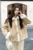 新款！麂皮绒羊羔毛外套女甜美绑带159-553P205K298，女装皮草，浙宝159