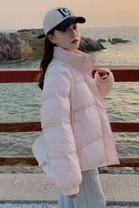 18号出货！粉色90白鸭绒羽绒服衣女短款面包服159-827P205K298图片