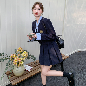 时尚套装jk学院风秋冬海军领小香风ol短款显瘦短裙气质长袖洋气图片