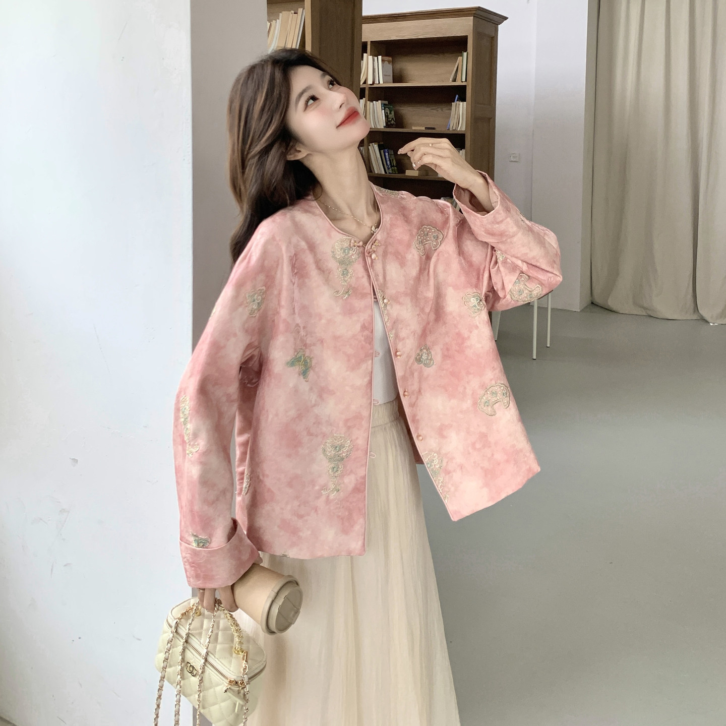 新款！刺绣印花粉色新中式风外套159-2613P205K328图片