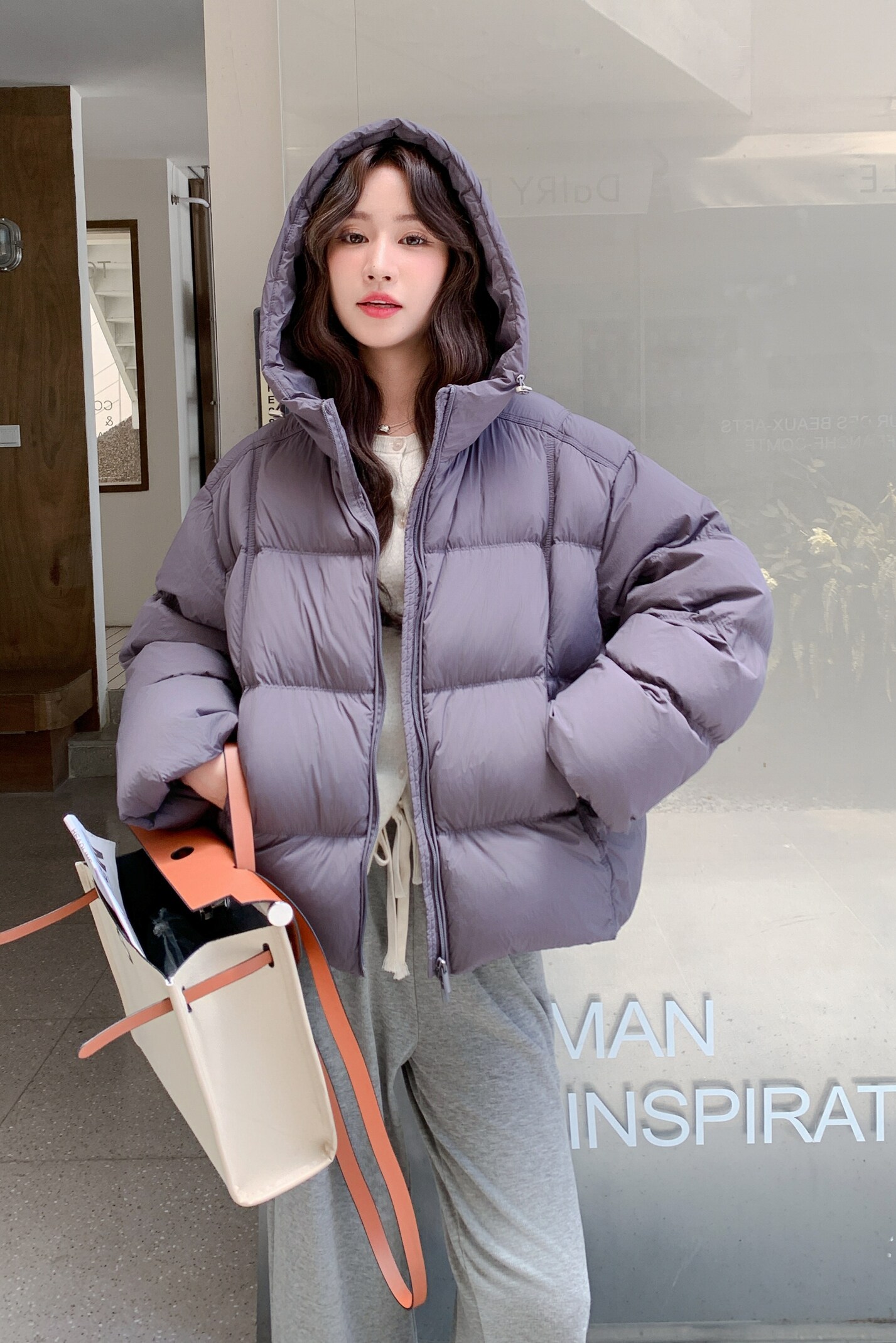 现货！紫色加厚90白鸭绒羽绒服宽松短款外套159-521P305K458,女装羽绒服,浙宝159