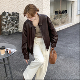 新款！红咖色短款韩系PU休闲皮衣159-531P145K218，女装皮衣，浙宝159