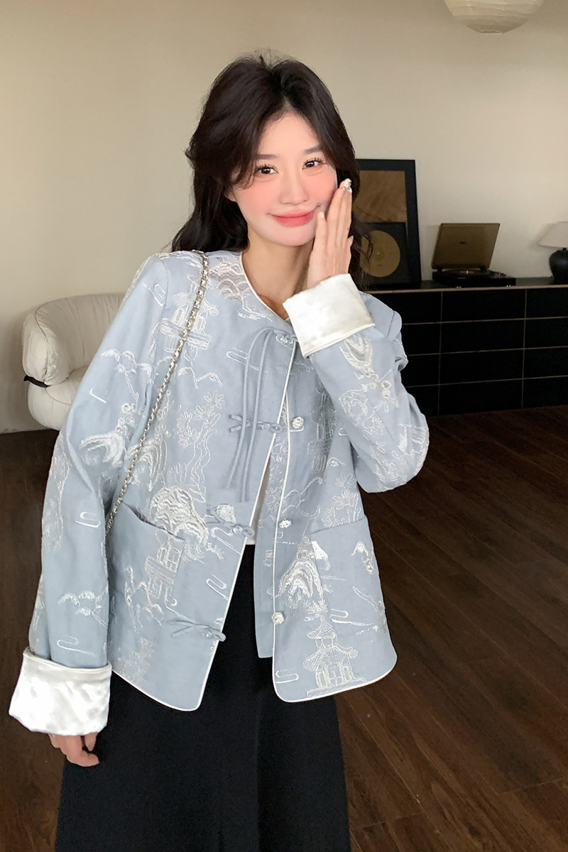 档口现货！定制高端刺绣面料新中式风外套短款159-748P165K248,女装短外套,浙宝159