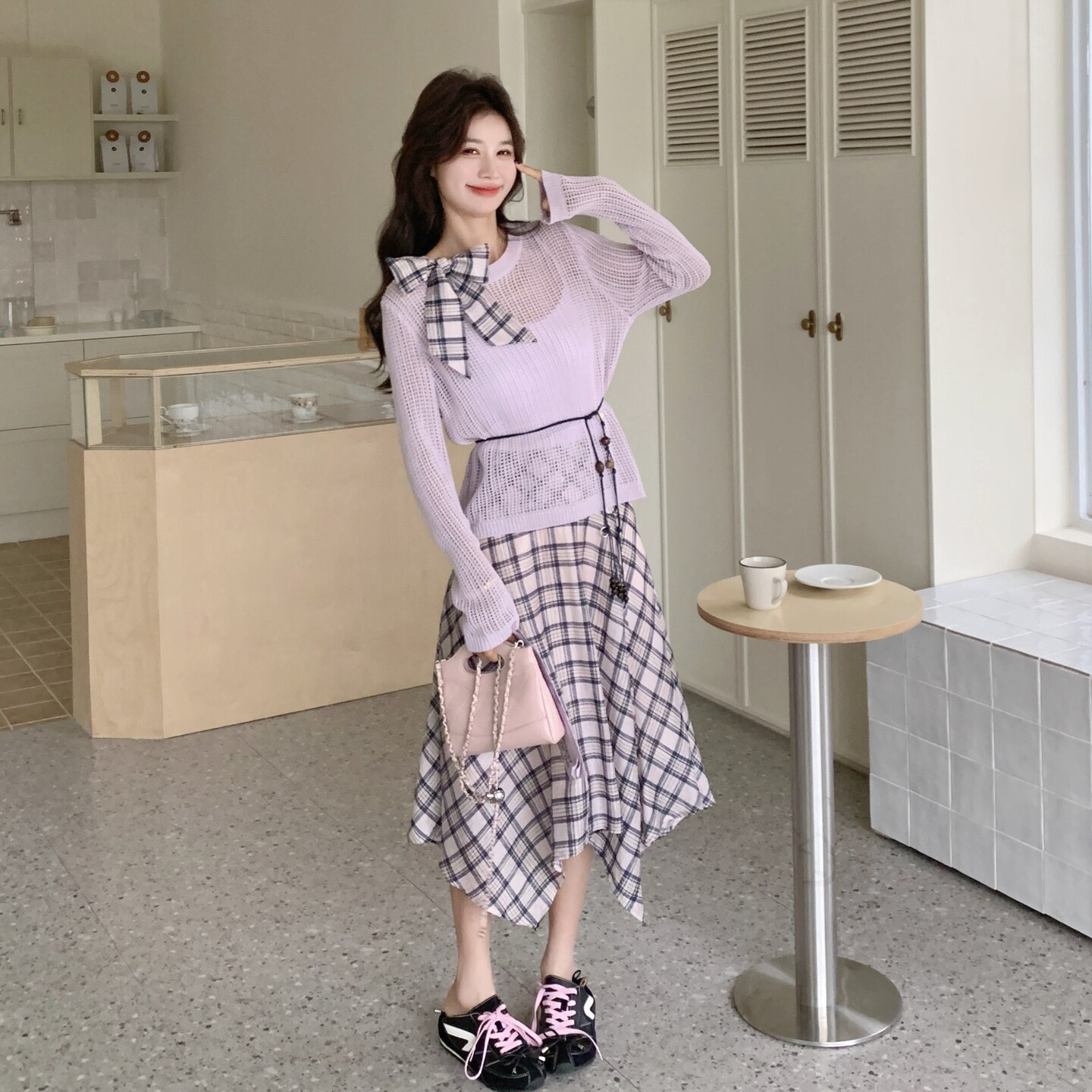 新款！针织衫上衣+格子半身裙两件套套装159-2607P165K268,女装套装/套裙,浙宝159