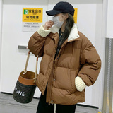 现货90白鸭绒咖色羽绒服短款宽松159-833P260K398，女装羽绒服，浙宝159