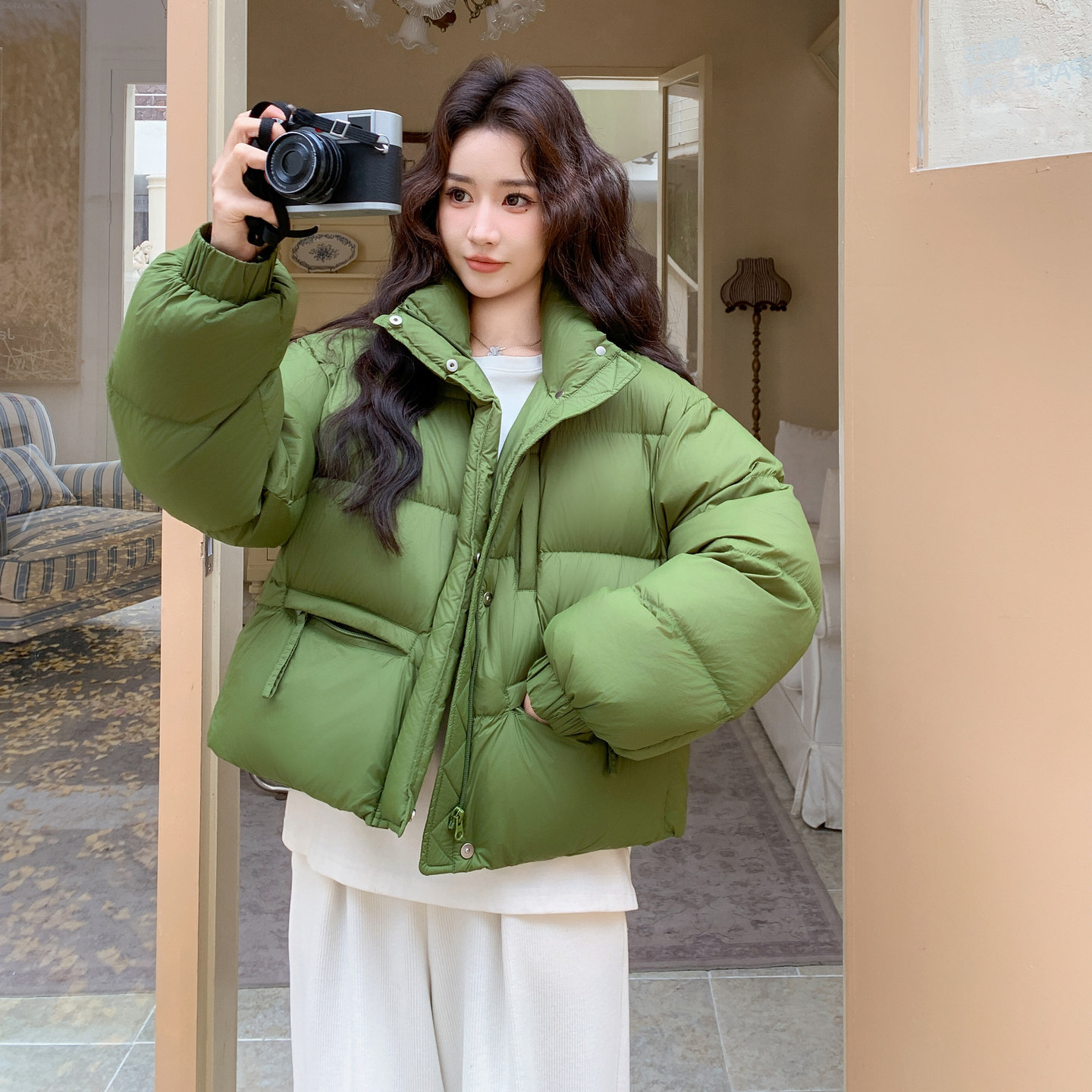 现货新款！绿色加厚短款羽绒服90白鸭绒159-565P275K418，女装羽绒服，浙宝159