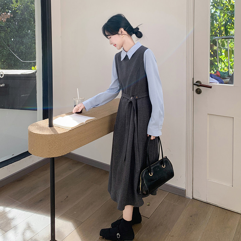 现货！高品质假两件拼接毛呢连衣裙159-734P145K208,女装连衣裙,浙宝159