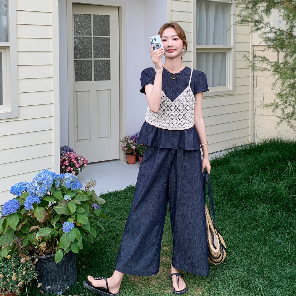 档口现货薄款牛仔上衣+吊带+阔腿裤三件套装159-770P165K238,女装套装/套裙,浙宝159