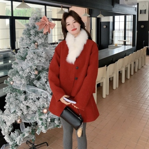 新款！红色毛呢羽绒服两件套配毛领套装159-566P285K428，女装套装/套裙，浙宝159