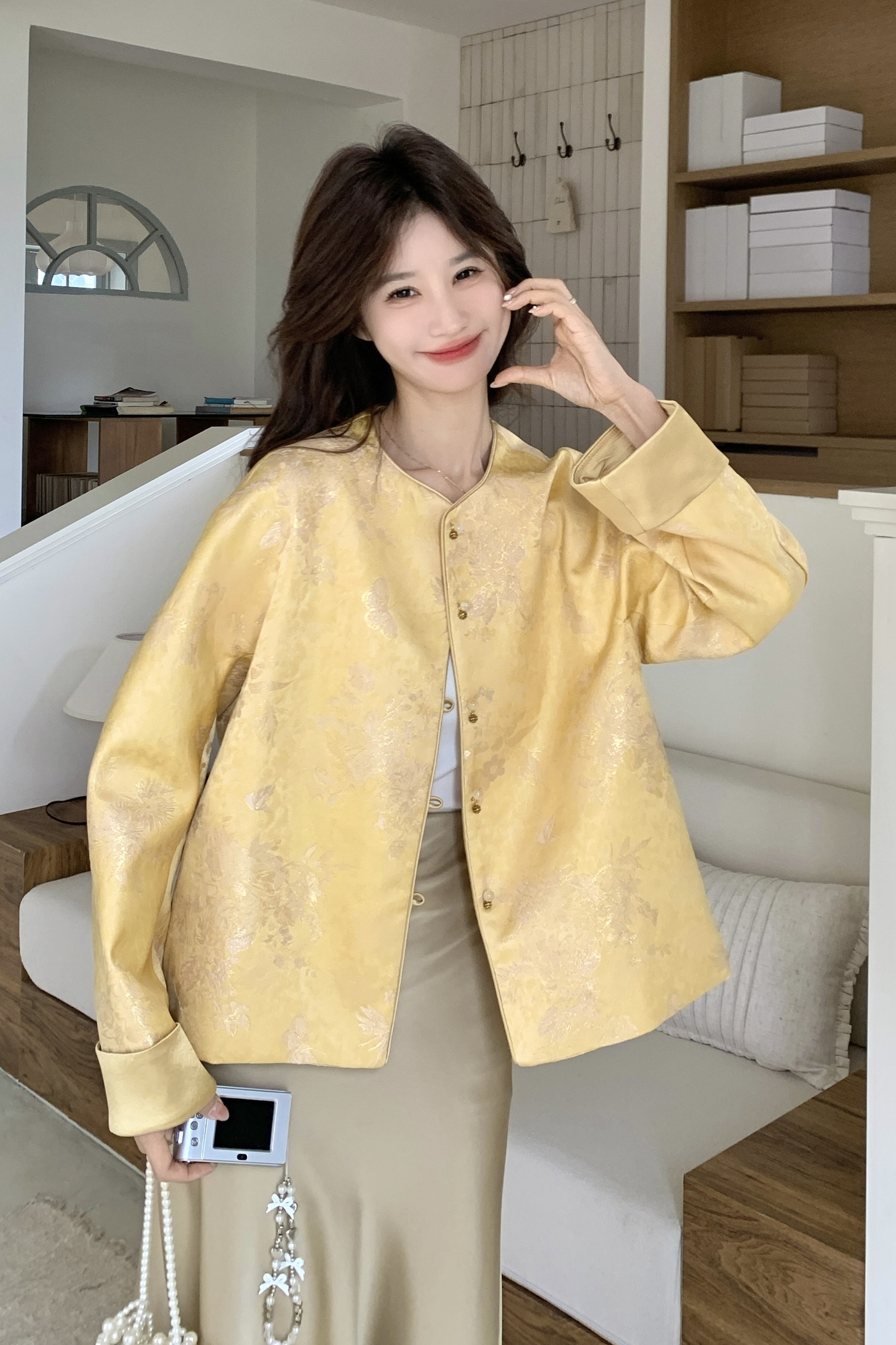 新款！现货提花黄色风新中式外套159-2610P155K248,女装短外套,浙宝159