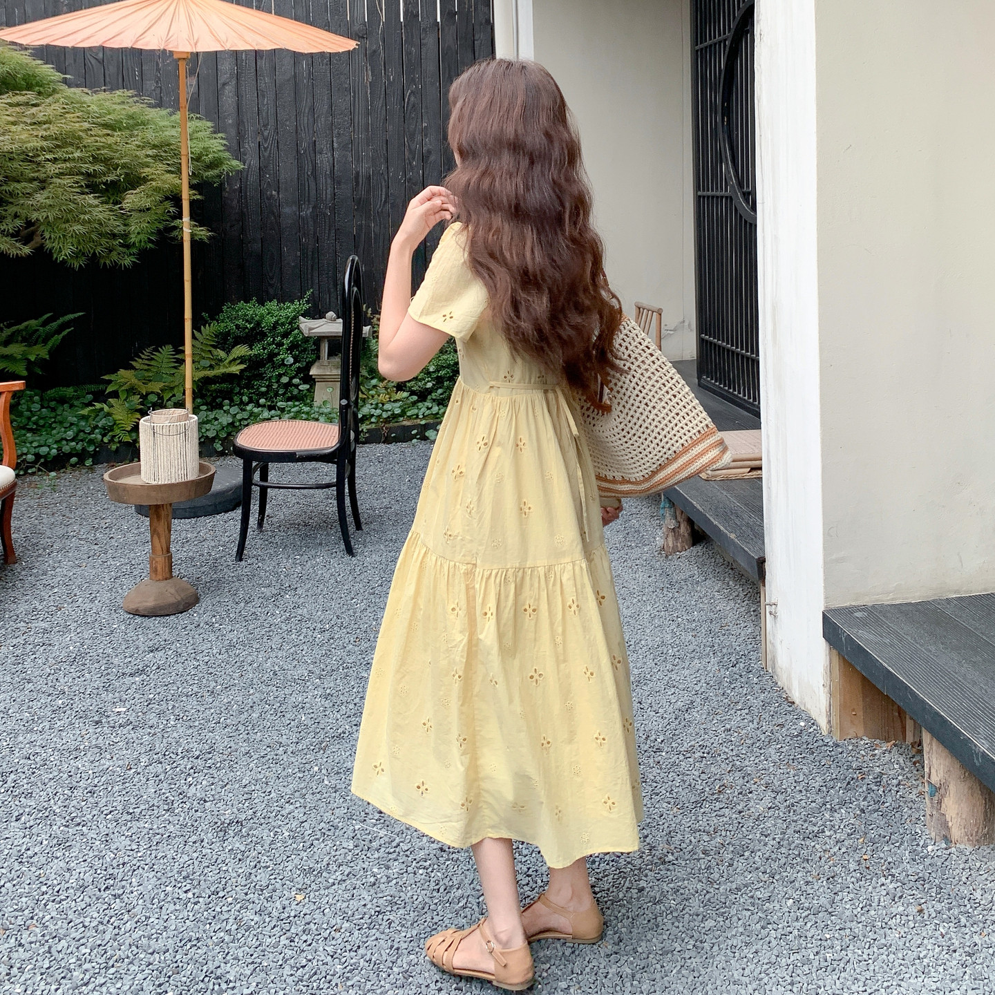 现货！韩版纯棉黄色长款连衣裙159-794P125K188,女装连衣裙,浙宝159