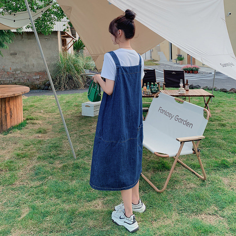 盐系甜美减龄工装牛仔背带裙女夏学院风宽松大码显瘦孕妇连衣裙,女装连衣裙,浙宝159