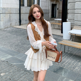 现货新款！法式木耳边连衣裙+马甲套装女两件套159-516P155K228，女装套装/套裙，浙宝159