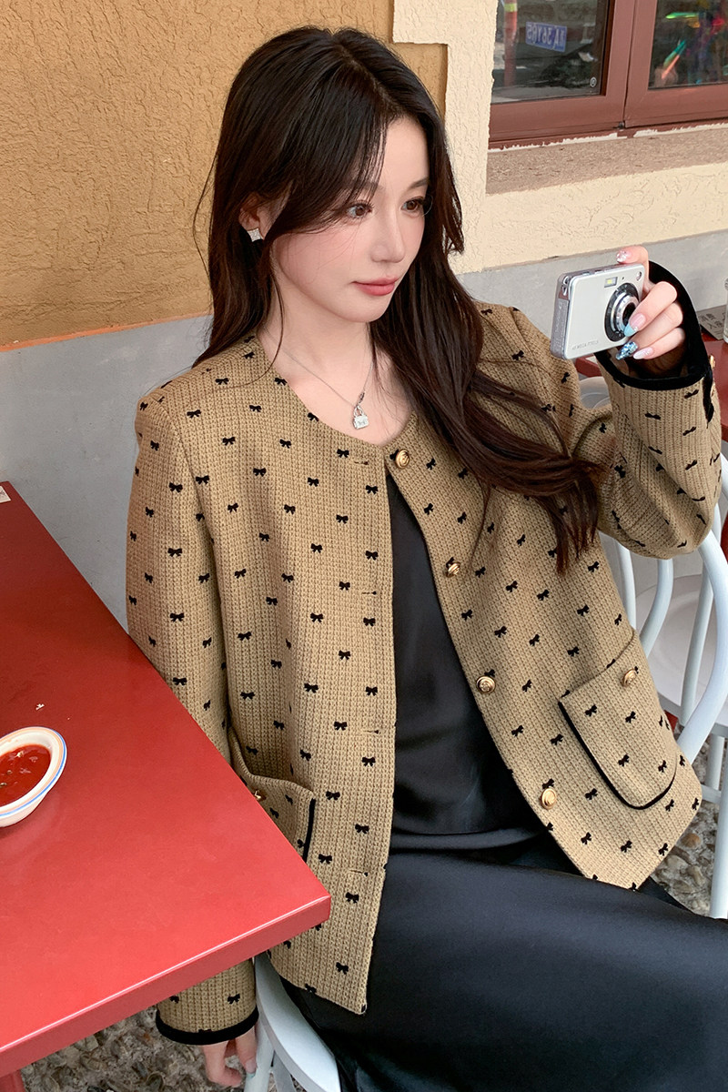 蝴蝶结名媛法式千金小香风外套女2025秋短款撞色轻奢小众设计上衣,女装短外套,浙宝159