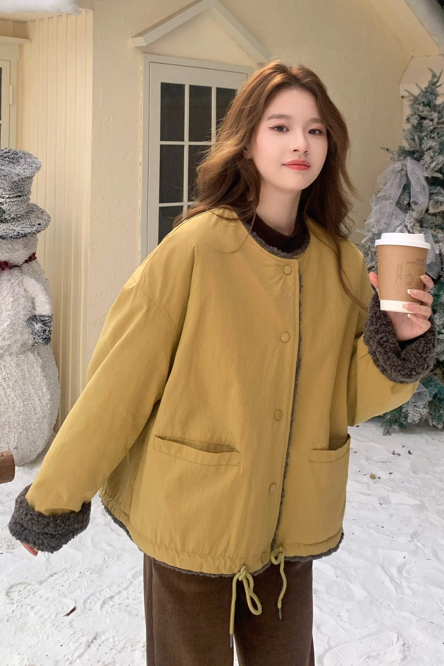 新款现货！姜黄色加绒外套宽松夹克159-546P175K258,女装短外套,浙宝159