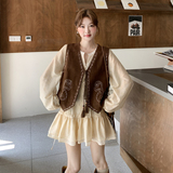 现货！美拉德短款连衣裙+麂皮绒马甲两件套装159-534P185K278，女装套装/套裙，浙宝159