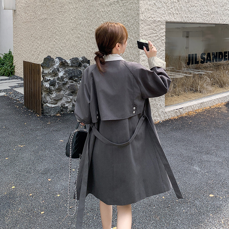 高级感灰色风衣外套女2024秋季新款韩系撞色翻领休闲小个子大衣潮,女装风衣,浙宝159