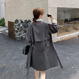 高级感灰色风衣外套女2024秋季新款韩系撞色翻领休闲小个子大衣潮，女装风衣，浙宝159