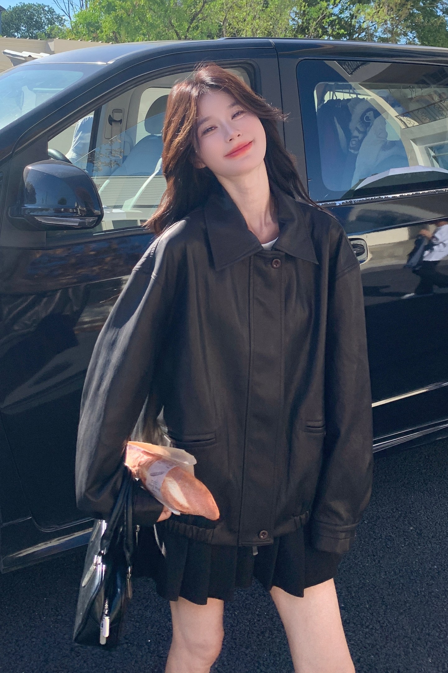 美式复古黑色短外套女秋季2025新款休闲宽松机车又酷又飒PU皮夹克,女装短外套,浙宝159