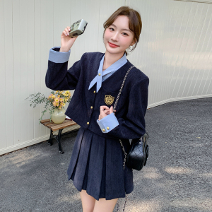 时尚套装jk学院风秋冬海军领小香风ol短款显瘦短裙气质长袖洋气图片