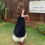 韩系小个子优雅宽松波点拼接连衣裙设计感女赫本风长裙(送腰带），商品下架区，浙宝159