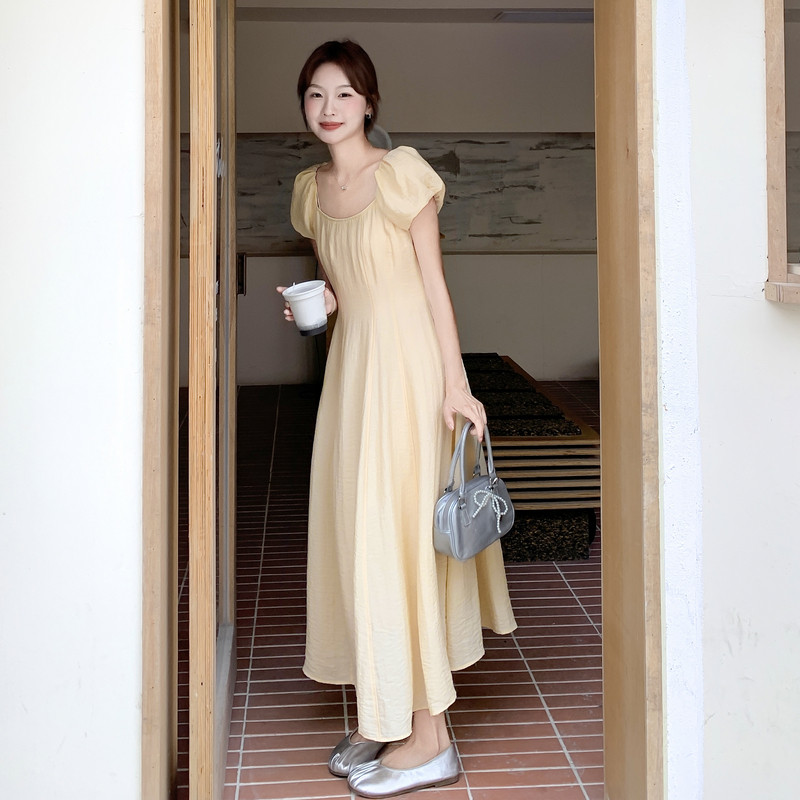现货！奶黄色修身公主法式连衣裙159-504P135K198,女装连衣裙,浙宝159