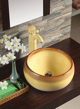 中国民族风陶瓷皇室风艺术盆藏区茶楼民宿洗脸盆黄色蓝紫色洗手盆