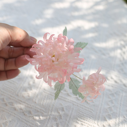 玉蕊|黑喵喵原创粉色菊花真丝烫花发饰造花古风汉服头饰配饰
