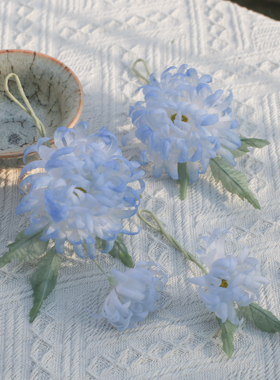 玉蕊|黑喵喵原创蓝色菊花真丝烫花发饰造花古风汉服头饰配饰