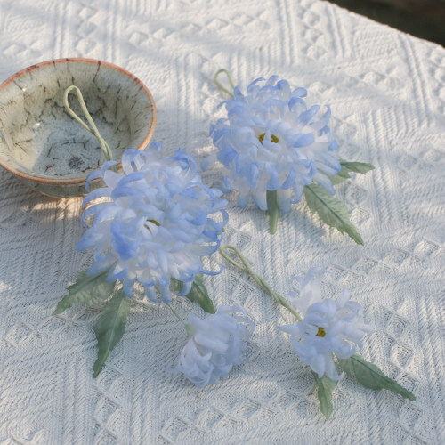 玉蕊|黑喵喵原创蓝色菊花真丝烫花发饰造花古风汉服头饰配饰