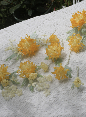 玉蕊|黑喵喵原创黄色菊花真丝烫花发饰造花古风汉服头饰配饰