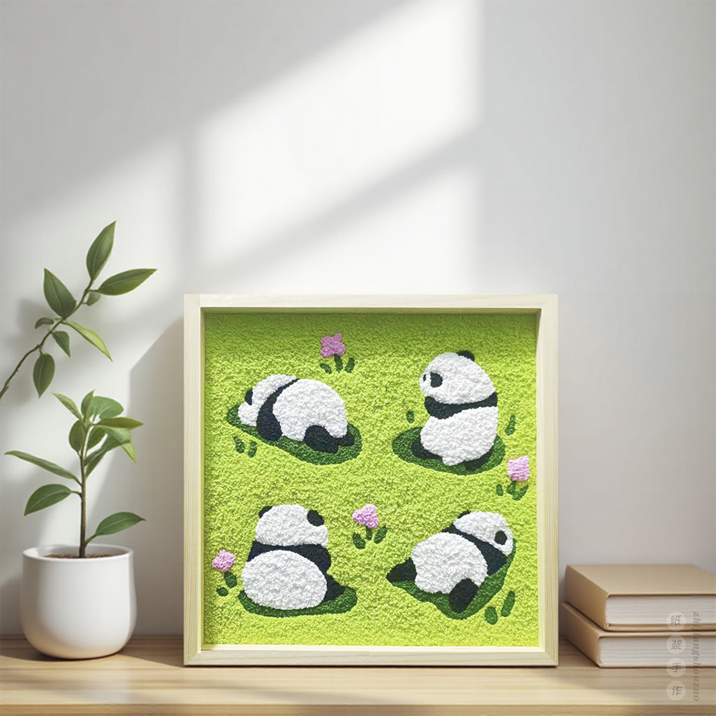 纸浆画原木画框卡通可爱数字油画